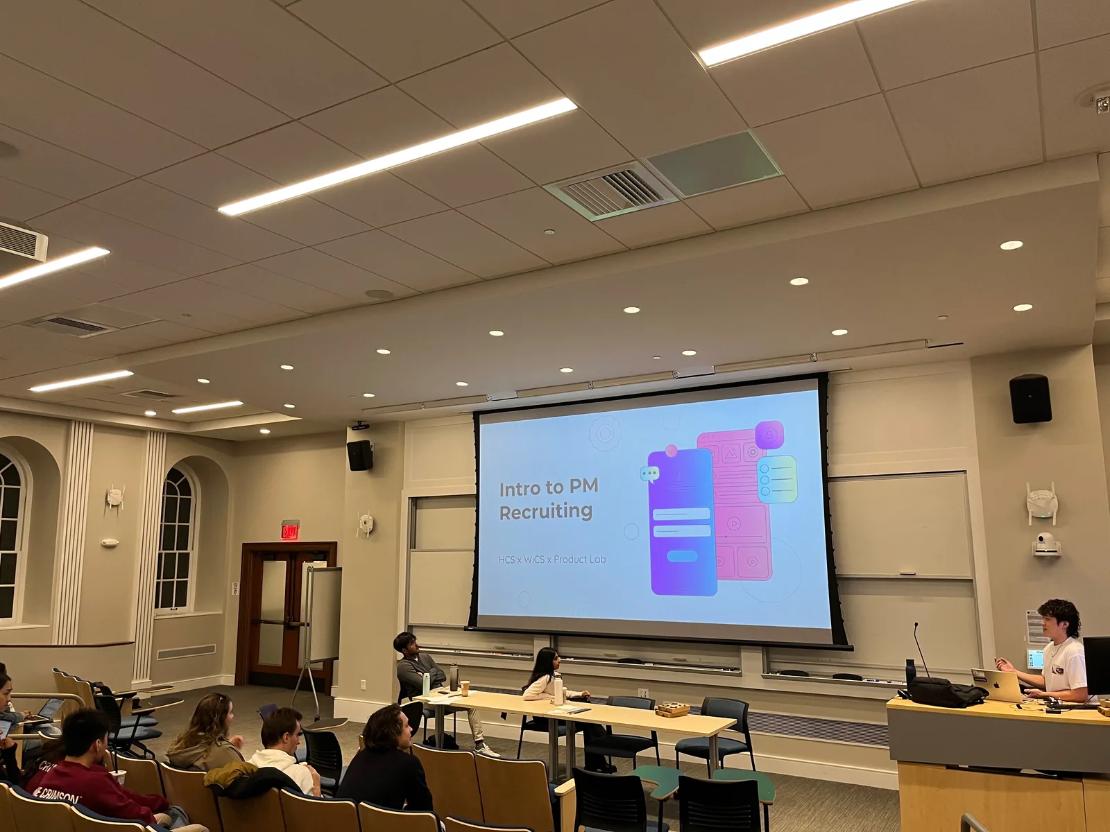 An HCS speaker introducing product management recruiting